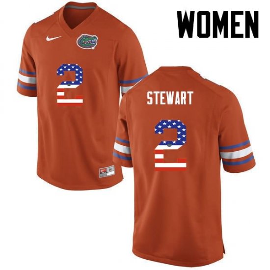 Women's Florida Gators #2 Brad Stewart NCAA Nike Orange USA Flag Fashion Authentic Stitched College Football Jersey VKY3662LA